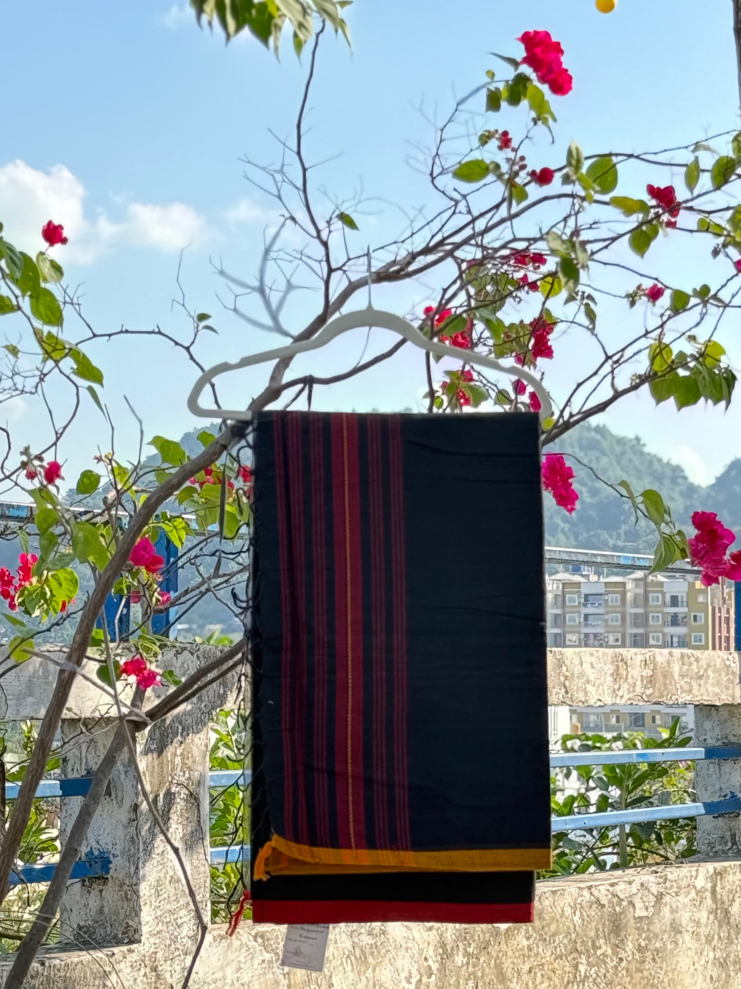 Brinda Black with Red-Yellow Dual Border