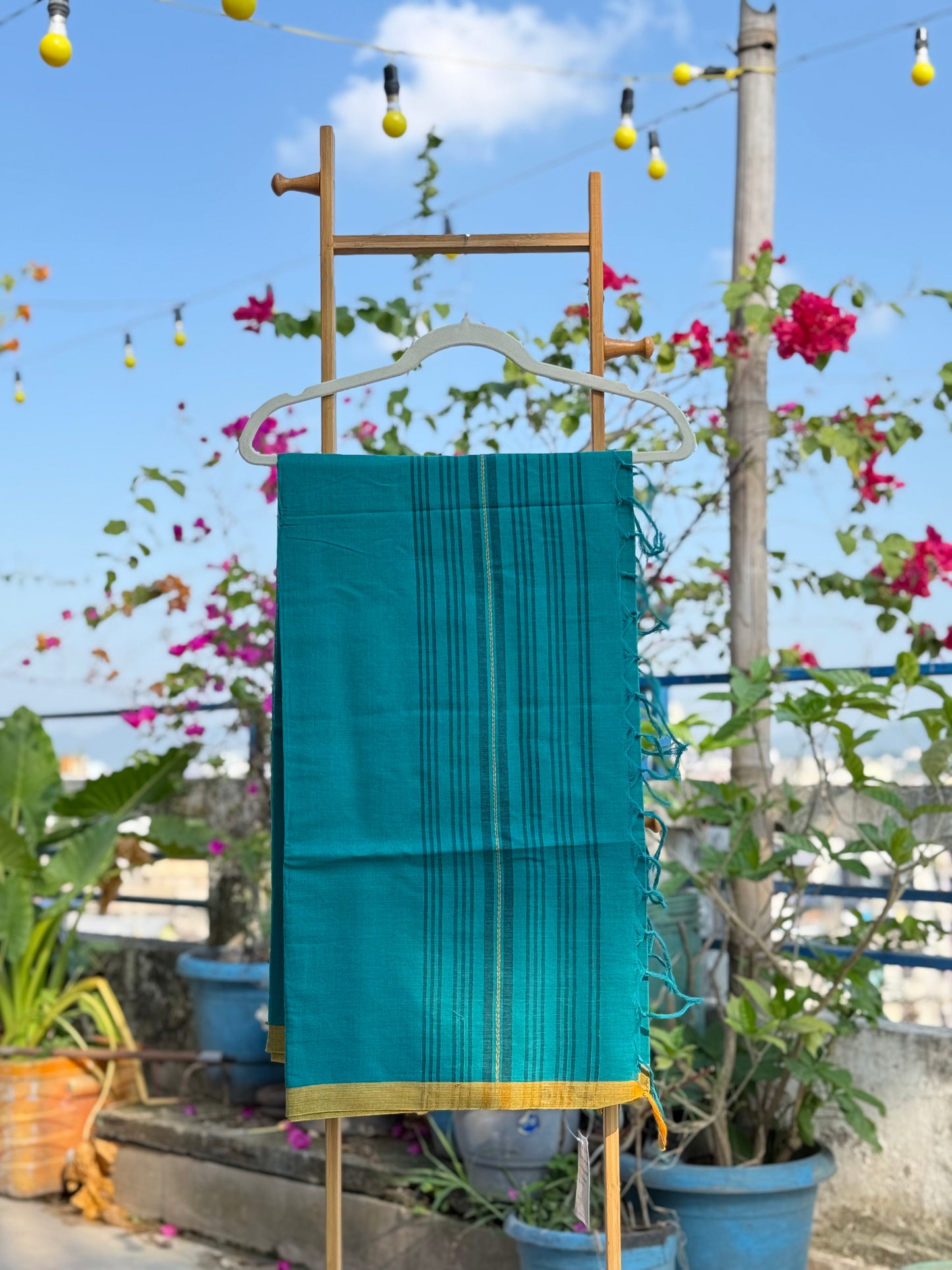 Brinda Bottle Green with Yellow Border