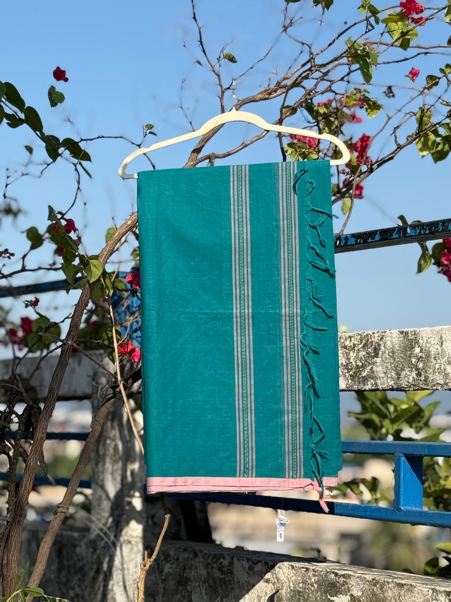 Brinda Bottle Green with Baby Pink Border