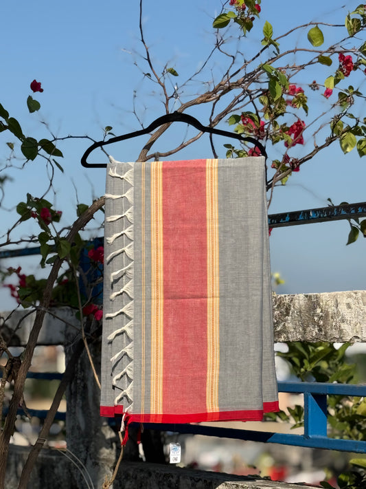 Brinda Charcoal with Red Border